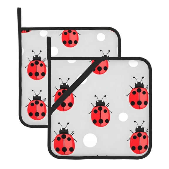 Square Pot Holders Sets 2 Pack, 8x8in Waterproof Heat Resistant Trivet Mats With Hanging Loop For Hot Dishes, Oven, Microwave, Bbq Ladybugs Pattern