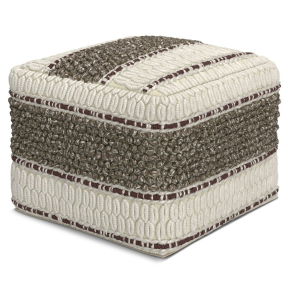 Square Pouf Earth Tone Brown Multi-Functional Living Room Accent with Woven Detail