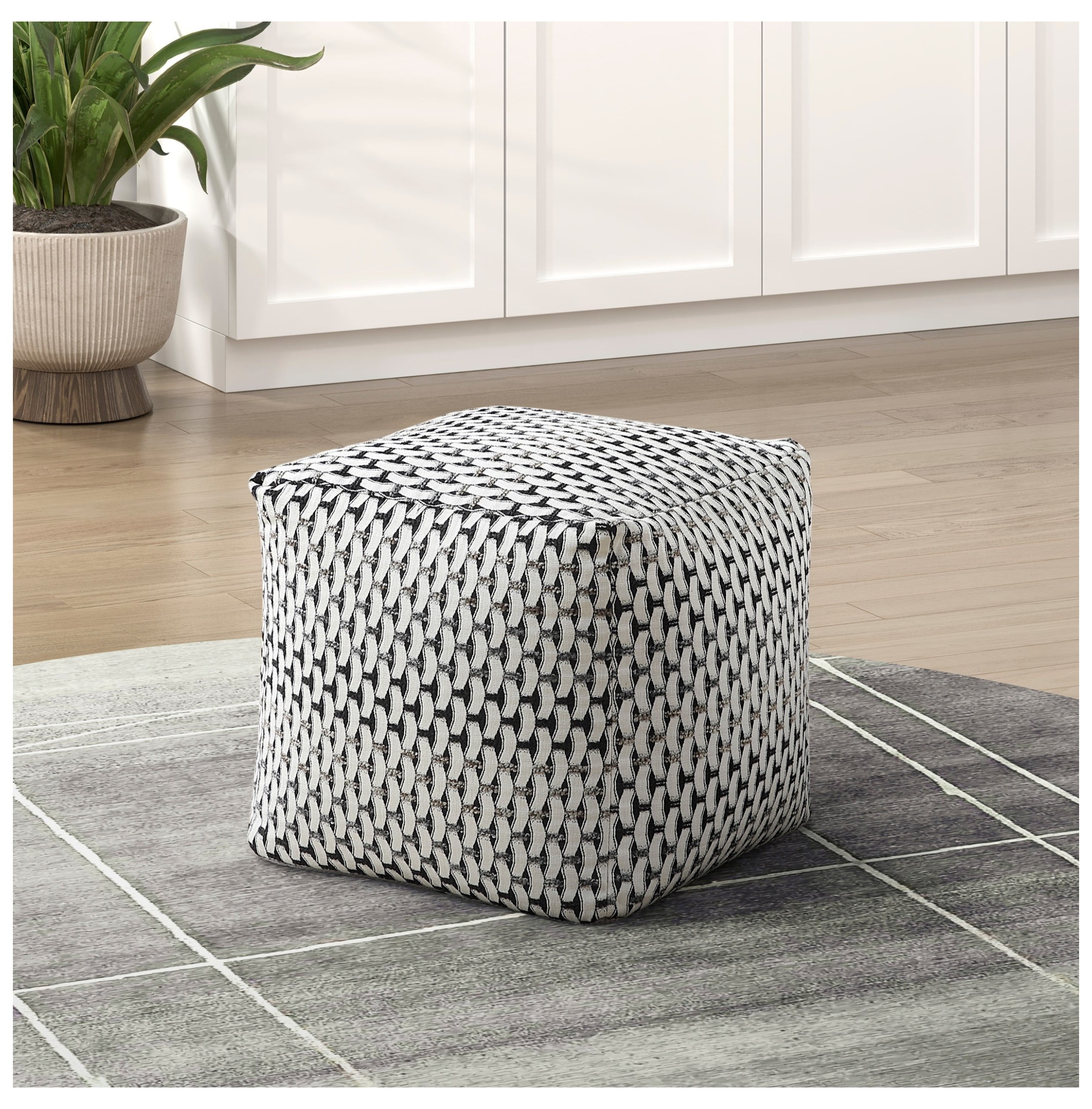Square Pouf Jacquard Fabric Upholstery Modern Ottoman, Footstool, Non ...