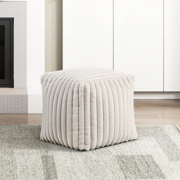 Square Pouf in Modern Style, Off-White Fabric - Enhance Home Decor
