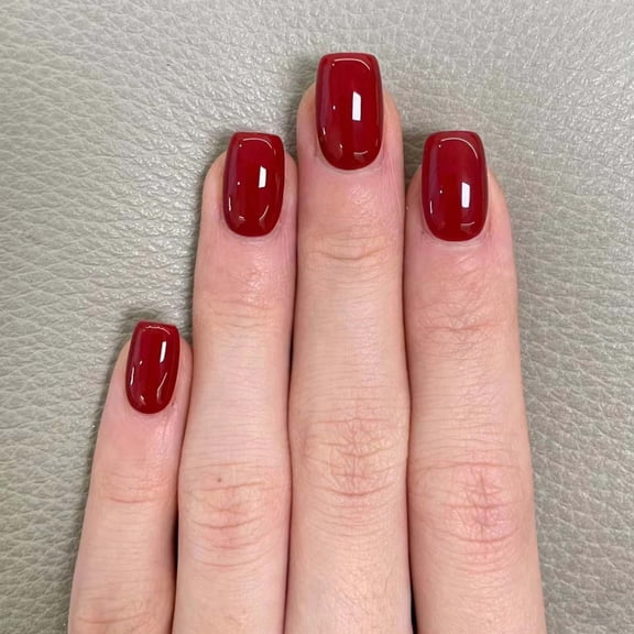 Square Press on Nails Short Fake Nails Red False Nails Acrylic Artificial Glossy Design Nails Full Cover Glue on Nails Stick on Nails for Women Girls Manicure Art Decorations 24Pcs