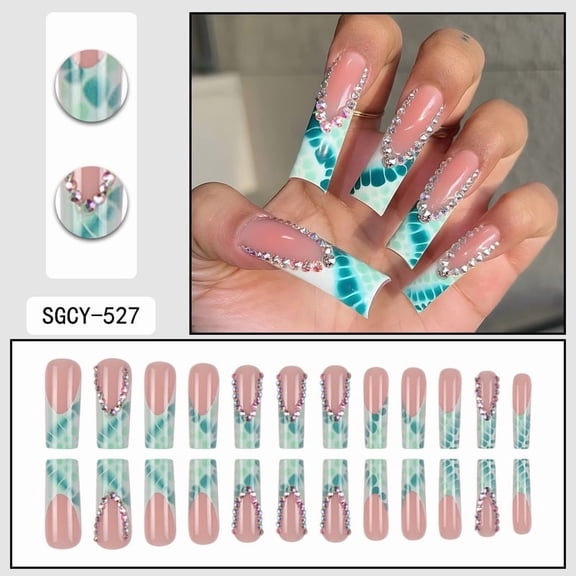 Square Press on Nails - Long Fake Nails, Glossy Finish, Colorful Crocodile Print, DIY Artificial False Nail Art - 24 Pcs Nail Kit with Jelly Glue