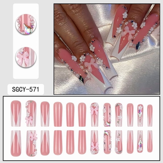 Square Press on Nails - Long Fake Nails, Glossy Finish, Colorful Crocodile Print, DIY Artificial False Nail Art - 24 Pcs Nail Kit with Jelly Glue
