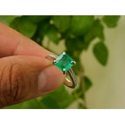 ELITE GEMS AND JEWELLERY Square Princess Cut Natural Emerald Engagement Ring For Women And Girls / Emerald Ring Christmas Gift Ring