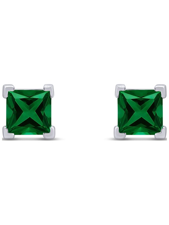 Square Princess Emerald Cut Stud Earrings In 10k White Gold Jewelry For Womens