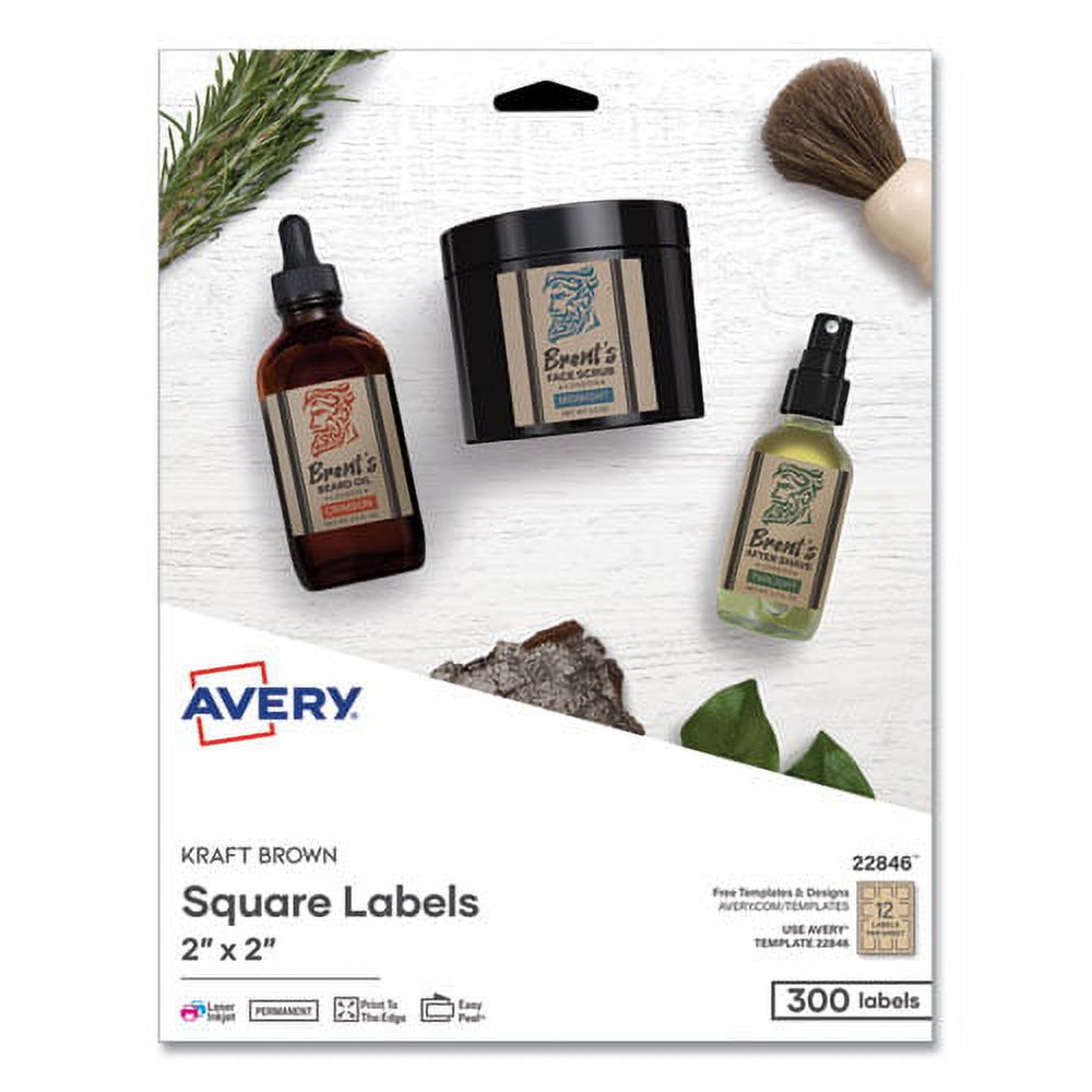 "Square Print-To-The-Edge Labels, Inkjet/laser Printers, 2 X 2, Kraft Brown, 12/sheet, 25 Sheets/pack | Bundle of 2 Packs"