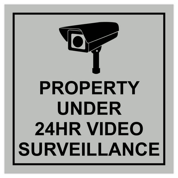 Square Property Under 24HR Video Surveillance Wall / Door Sign - Lt Gray (Small)
