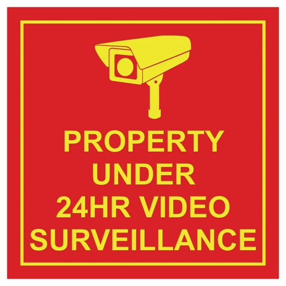 Square Property Under 24HR Video Surveillance Wall / Door Sign - Red / Yellow (Medium)