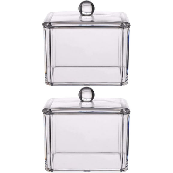 Square Qtips Holder Dispenser Containers for Cotton Ball, Cotton Swabs, Cotton Pads, Makeup Sponges, Small Jewelry, 2 Packs