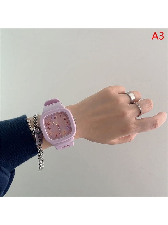 Square Quartz Digital Dial Casual Wrist Watches Rubber Strap Fashionable Clock Waterproof Wristwatch for Women