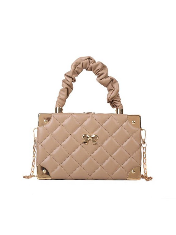 Square Quilted Handbag Womens PU Leather Chain Shoulder Bags Fashion Diamond Crossbody Bag with Top Handle