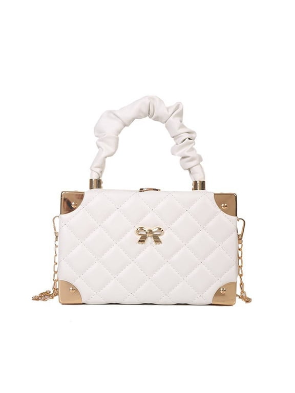 Square Quilted Handbag Womens PU Leather Chain Shoulder Bags Fashion Diamond Crossbody Bag with Top Handle