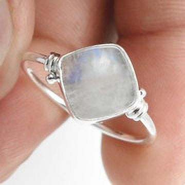 Square Rainbow Moonstone Stone 925 Sterling Silver Boho Band Ring Jewelry US 7.5