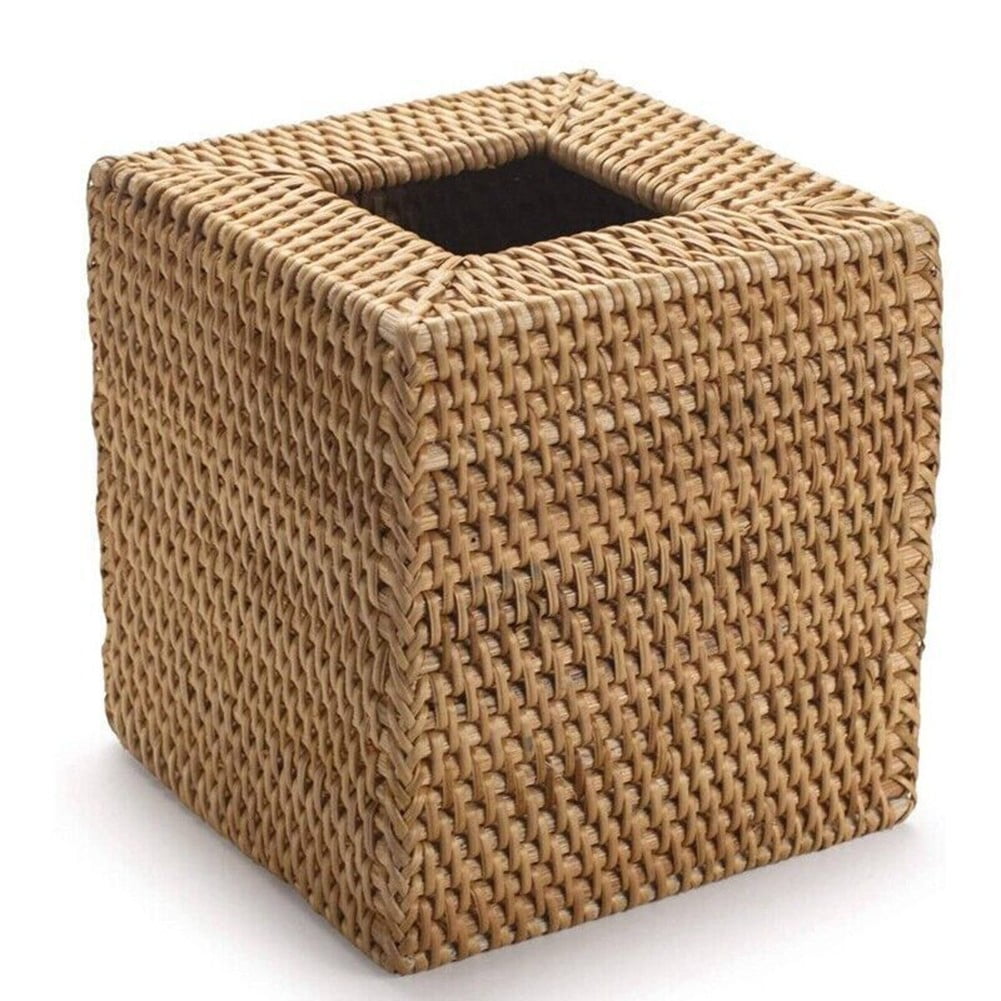 Square Rattan Tissue Box Cover Hand Woven Wicker Tissue Holder 5.7x5