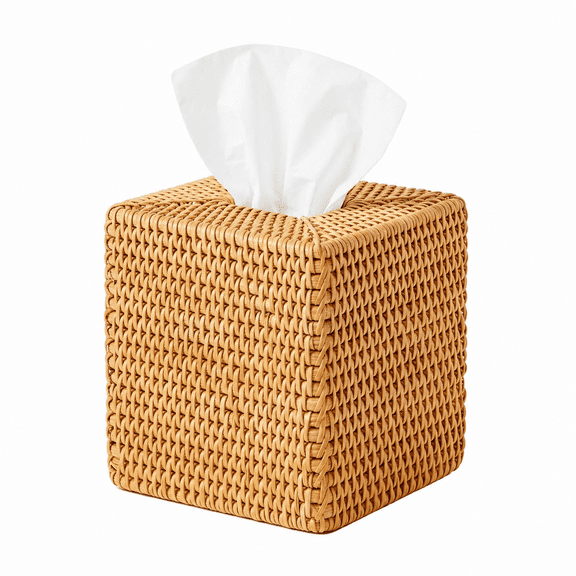 Square Rattan Tissue Box Cover, Stylish Handwoven Wicker Tissue Holder, 5.7 x 5.7 x 5.7 inch