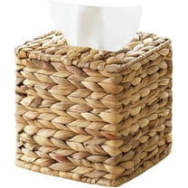 Square Rattan Tissue Box Cover, Wicker Tissue Box Holder Facial Tissues Box, Hand Woven Square Tissue Box Cover Tissue Holder for Bathroom Toilet Living Room Kitchen Office Table Desk, Natural
