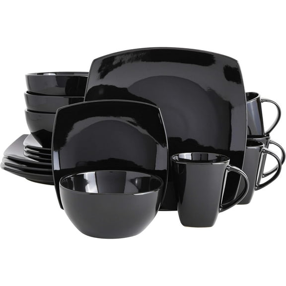 Square Reactive Glaze Stoneware Dinnerware Set Service for 4 (16pc) Black