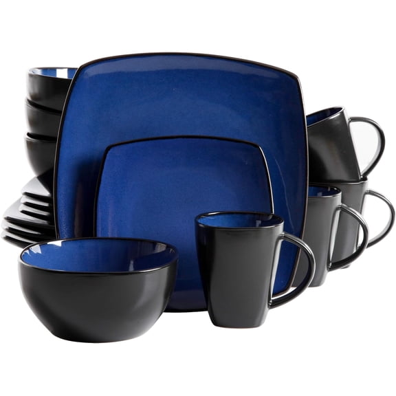 Square Reactive Glaze Stoneware Dinnerware Set Service for 4 (16pc) Sapphire