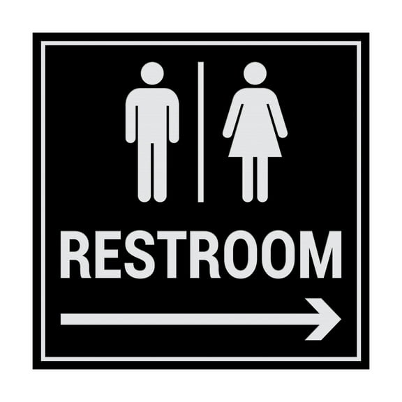 Square Restroom Sign (Black / Silver) - Large