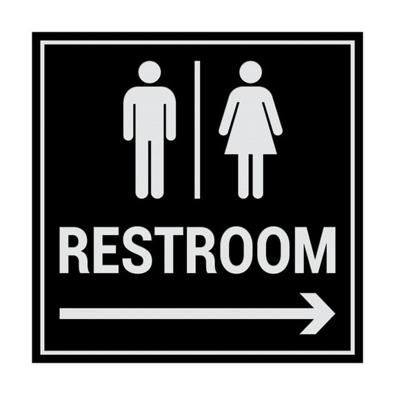 Square Restroom Sign (Black / Silver) - Medium