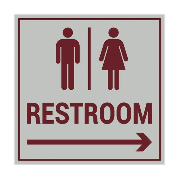 Square Restroom Sign (Light Grey / Burgundy) - Medium