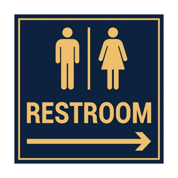 Square Restroom Sign (Navy Blue/Gold) - Small