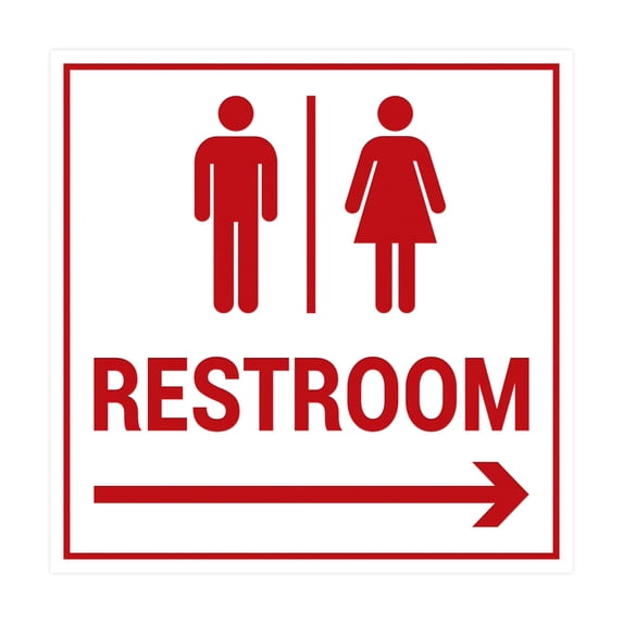 Square Restroom Sign (White/Red) - Large