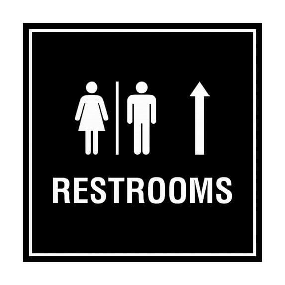 Square Restrooms Up Arrow Sign (Black) - Small