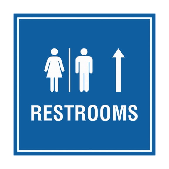 Square Restrooms Up Arrow Sign (Blue) - Small