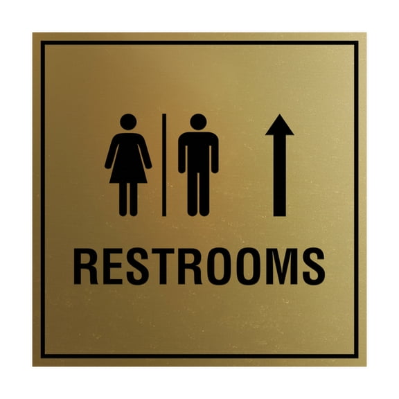 Square Restrooms Up Arrow Sign (Brushed Gold) - Small