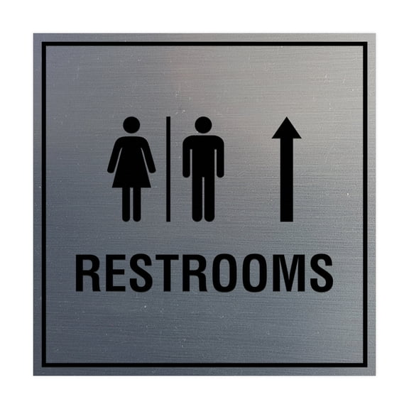 Square Restrooms Up Arrow Sign (Brushed Silver) - Small