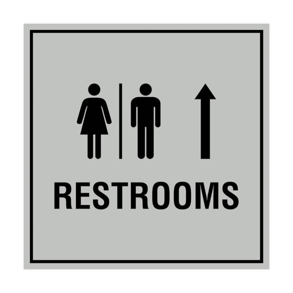 Square Restrooms Up Arrow Sign (Lt Gray) - Small