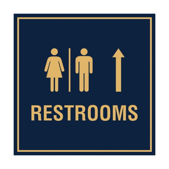 Square Restrooms Up Arrow Sign (Navy Blue/Gold) - Small