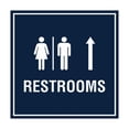 thumbnail image 1 of Square Restrooms Up Arrow Sign (Navy Blue / White) - Medium, 1 of 4