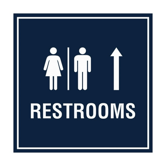 Square Restrooms Up Arrow Sign (Navy Blue / White) - Medium