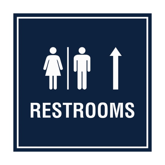 Square Restrooms Up Arrow Sign (Navy Blue / White) - Small