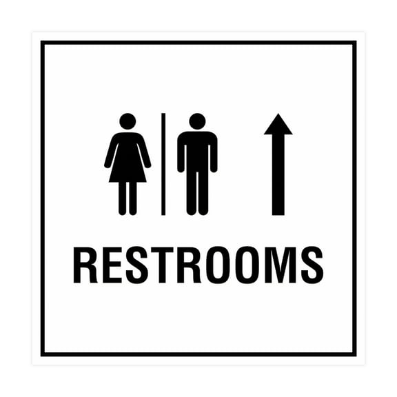 Square Restrooms Up Arrow Sign (White) - Small