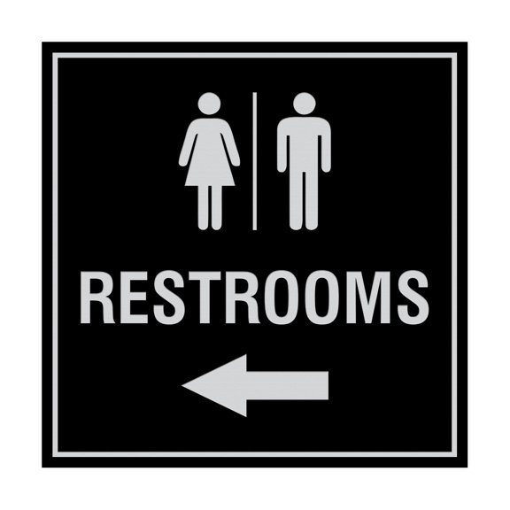 Square Restrooms left arrow Sign (Black / Silver) - Small