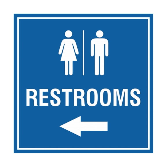Square Restrooms left arrow Sign (Blue) - Small