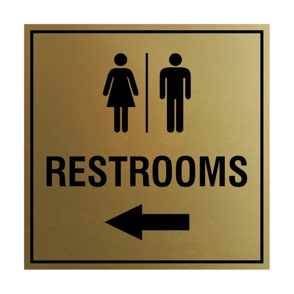 Square Restrooms left arrow Sign (Brushed Gold) - Large