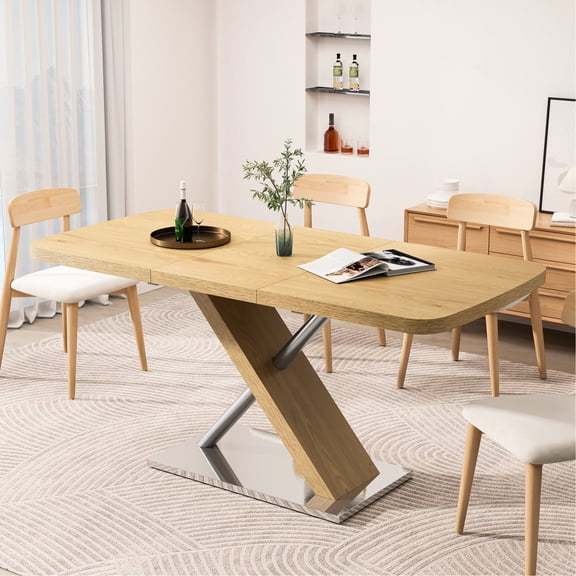 Square Retractable Dining Table with X - base / Durable, Smooth - surface Table for Daily Meals
