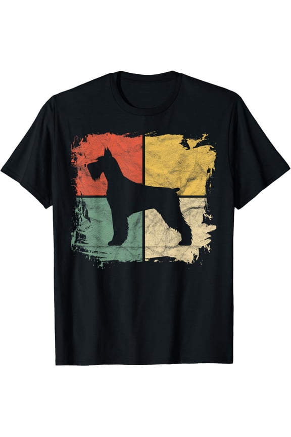 Square Retro Schnauzer Owner Gift Standard Giant Dog Dad Mom T-Shirt men and women can wear, black, white, gifts