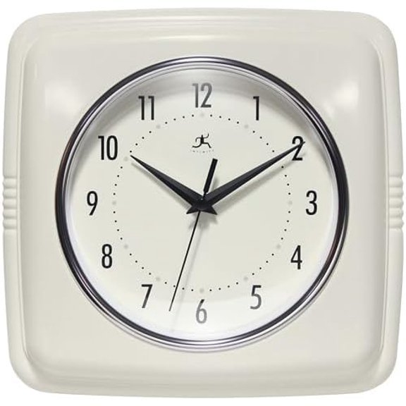 Square Retro Wall Clock, Ivory, 9.25"