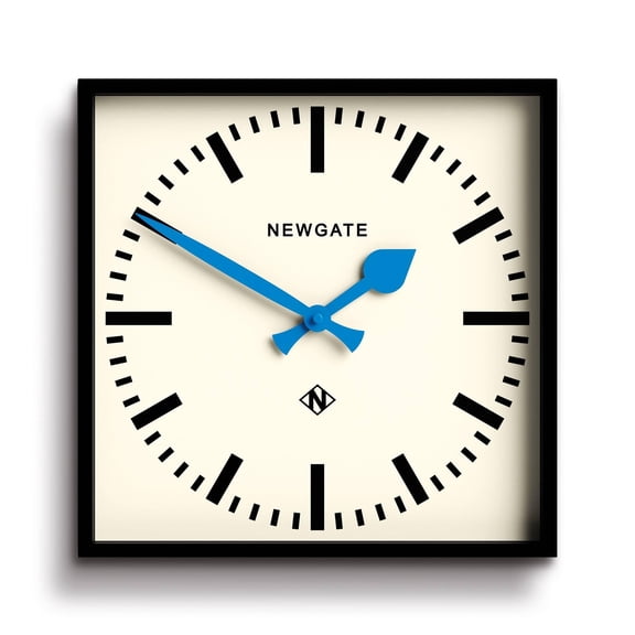Square Retro Wall Clock with Blue Hands | 16 Inch Modern Mid-Century Style