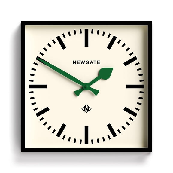 Square Retro Wall Clock with Green Hands | 16 Inch Mid-Century Modern
