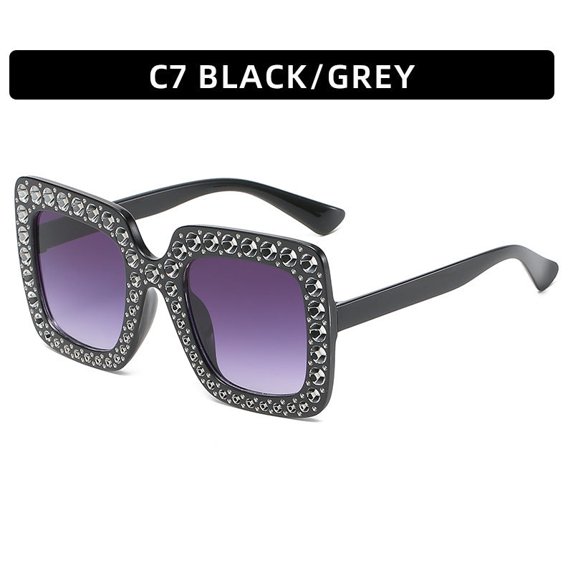 Square Rhinestone Sunglasses: Large Frame, Resin Lenses, PC Frame, Fashion Street Style for Summer