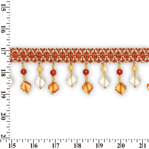 Square Rhinestone Tassel Fringe 2.25" Wide Polyester Trim Sold By The Yard - Orange / Ivory