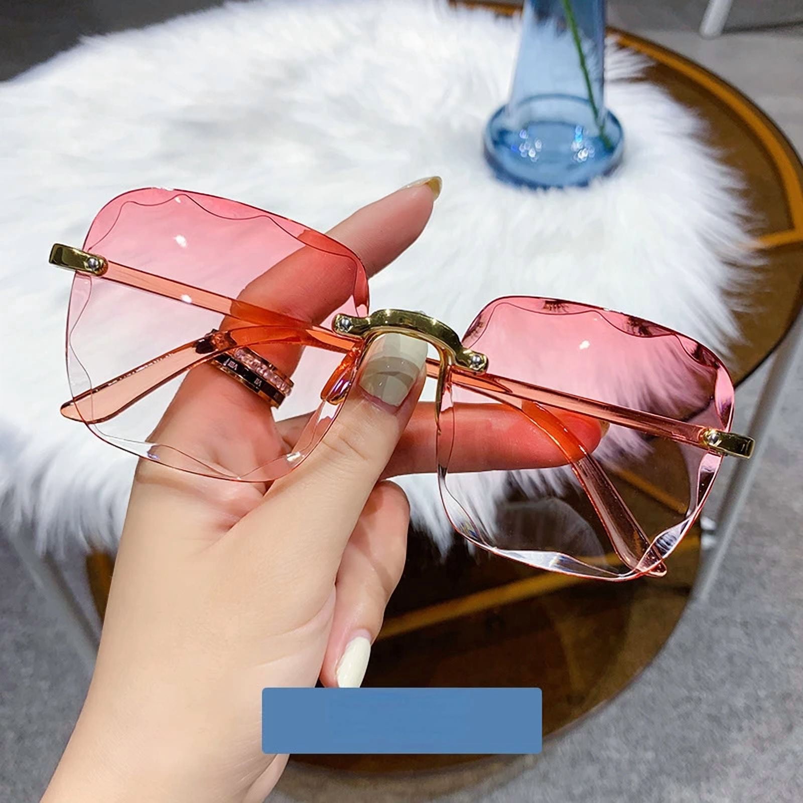 Square Rimless Shades Square Rimless Fashion Sunglasses for Women Men Summer Gradient Sun ...