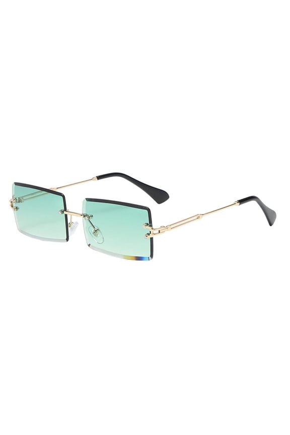 Square Rimless Sunglasses Tinted Lens Retro Summer Party Rave Shades Glasses - Green