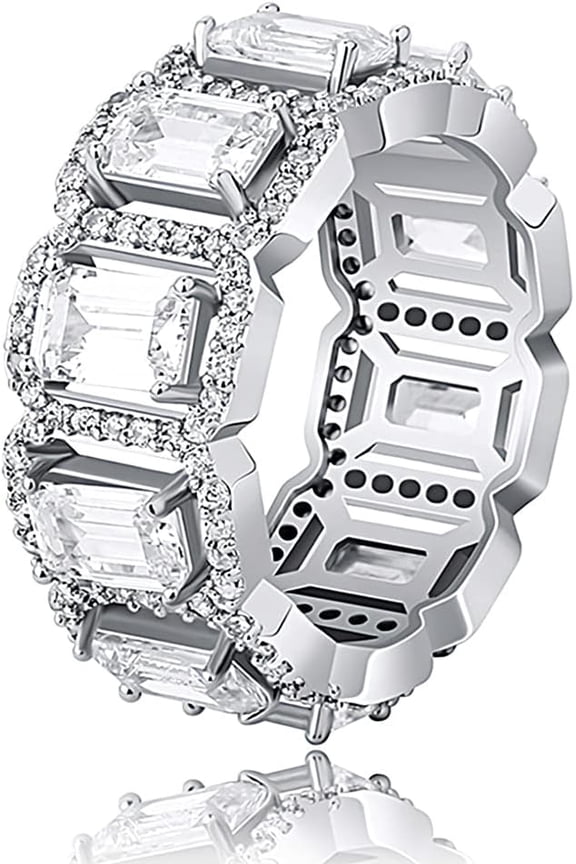 Square Rings Iced Out Cubic Zirconia Micro Pave Hip Hop Fashion Wedding Eternity Band Ring for Men Women